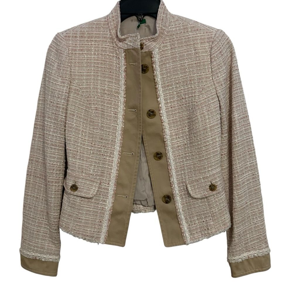 UNITED COLORS OF BENETTON Tan/Pink Tweed Button Up Structured Jacket 6